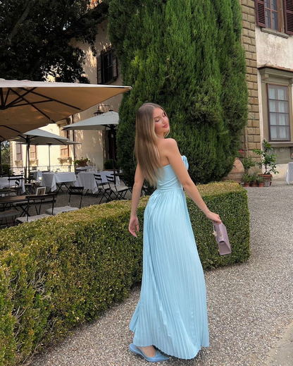 Schatz Blau Chiffon Lange Ballkleider Geburtstag Outfits Abschlusskleider J7125
