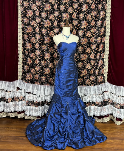 Royal Blue Mermaid Vintage Birthday Dress Beaded Long Prom Dress J8636