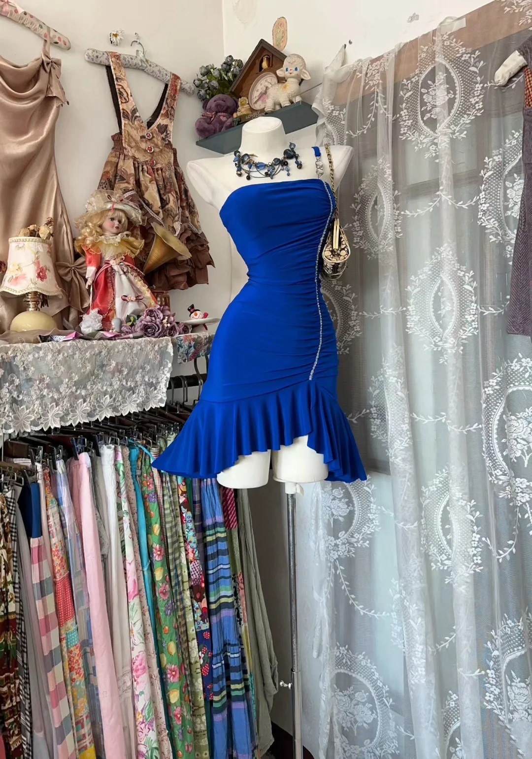 One Shoulder Royal Blue Short Dress Ruffled Homecoming Dress  J10124