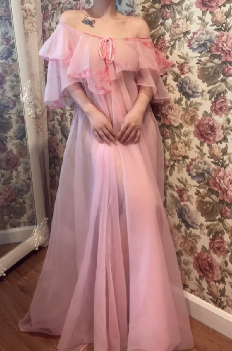 Off Shoulder A Line Pink Chiffon Formal Dress Princess Dress J8131