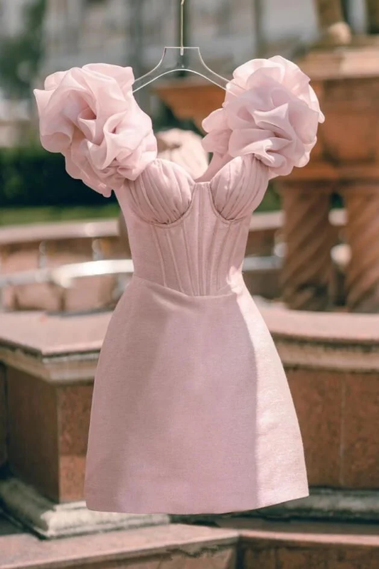 Pink Bodycon Homecoming Dresses Flora Sleeves Mini Birthday Dress J7112
