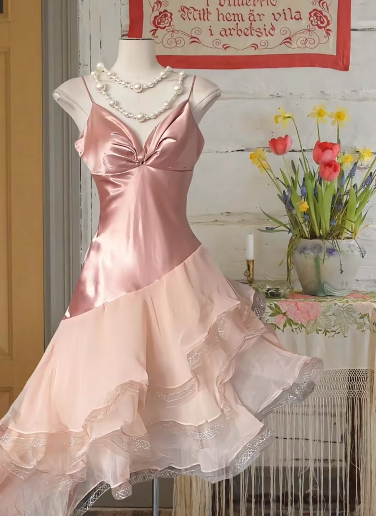 Spaghettiträger A-Linie Rosa Rüschen Homecoming-Kleid J8406