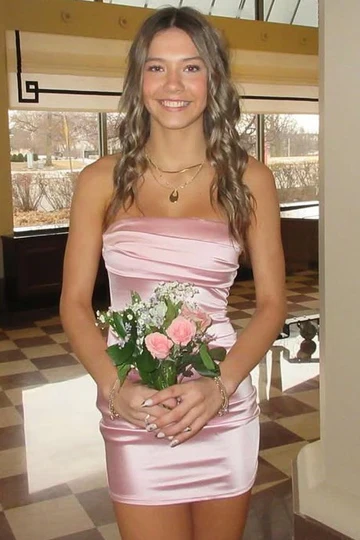 Robe de soirée courte et moulante sans manches, sans bretelles, J6984