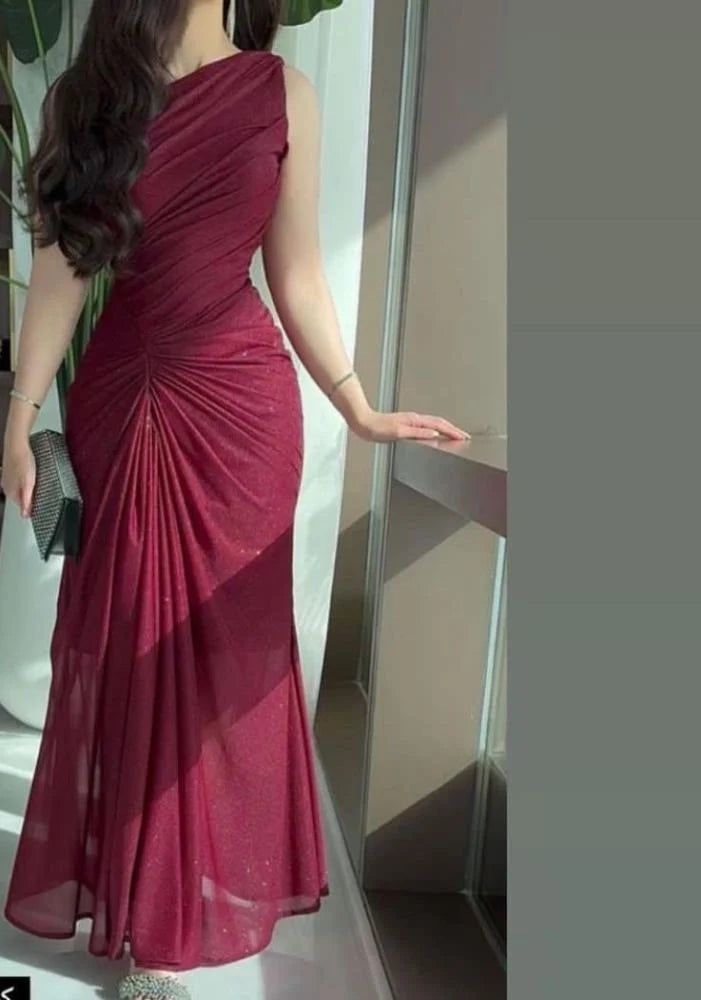 Robe de soirée longue bordeaux brillante à une épaule, robe de bal J8241