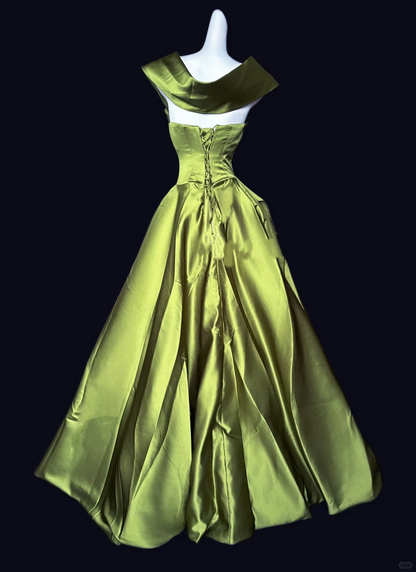 A Line Green Long Prom Dress Vintage Evening Gowns J8648