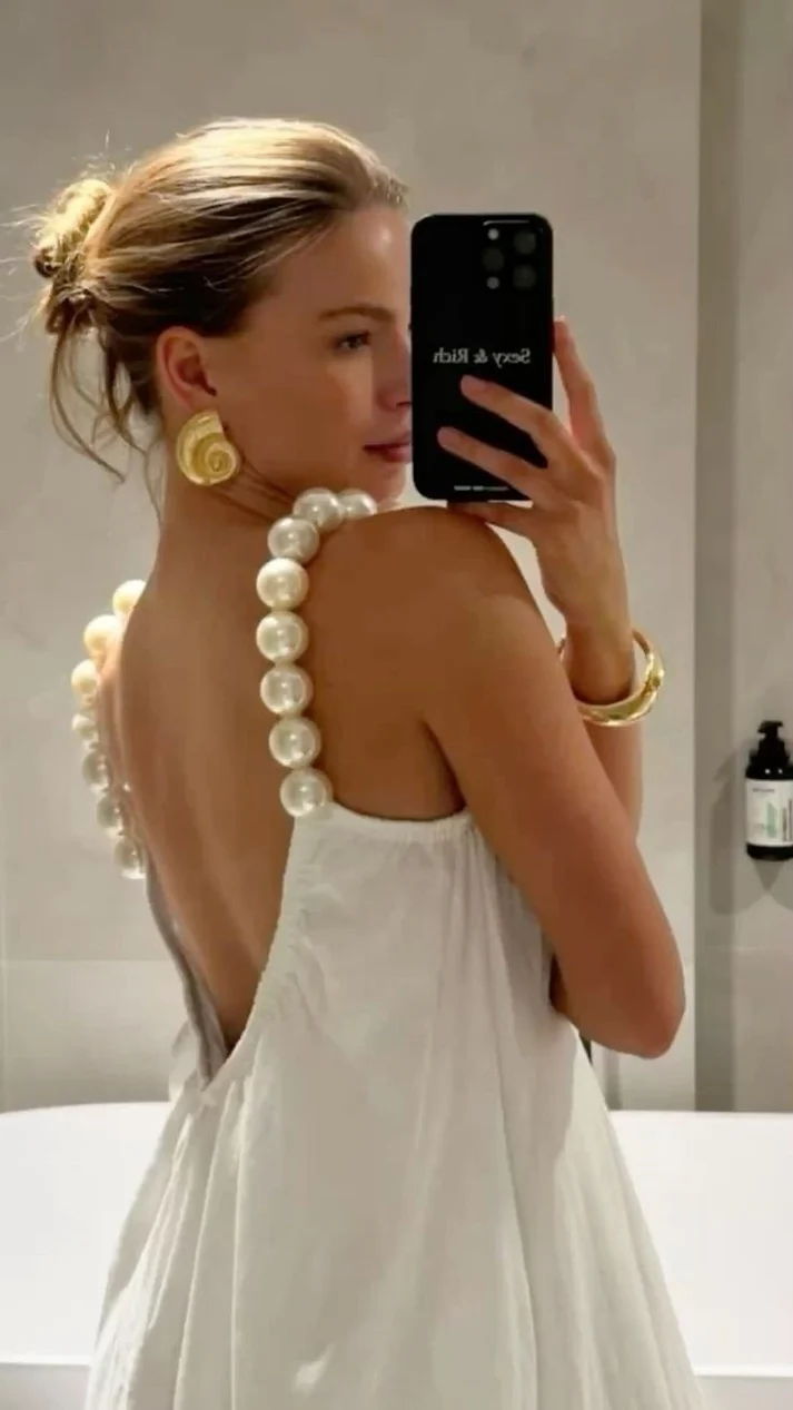 Perlenträger Weißes Partykleid Ballkleid Geburtstagskleid J7491