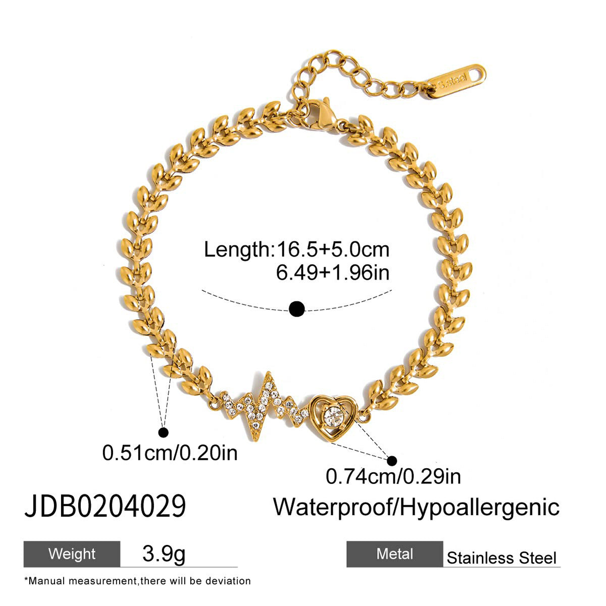 Collier en acier inoxydable doré avec cœur G10