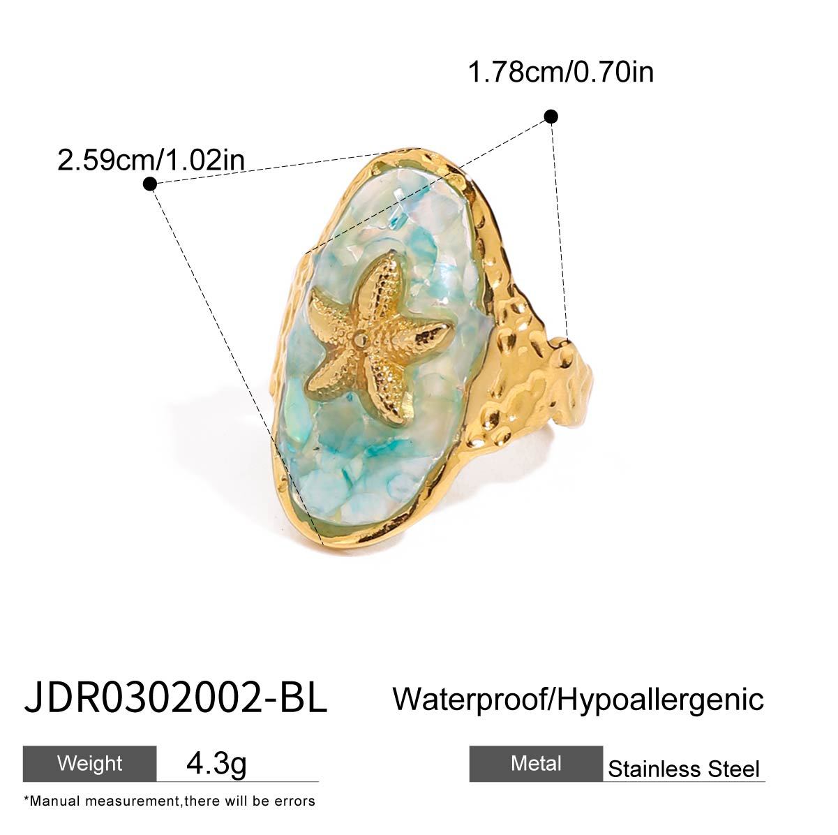 Bague étoile de mer en or bleu océan G16