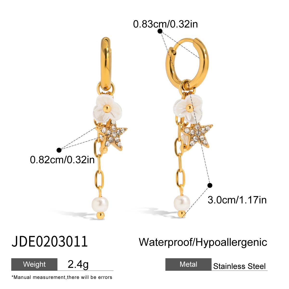 Boucles d'oreilles en acier inoxydable avec perles et étoiles G26