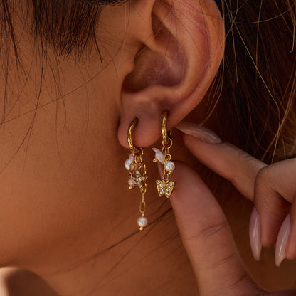 Boucles d'oreilles en acier inoxydable avec perles et étoiles G26