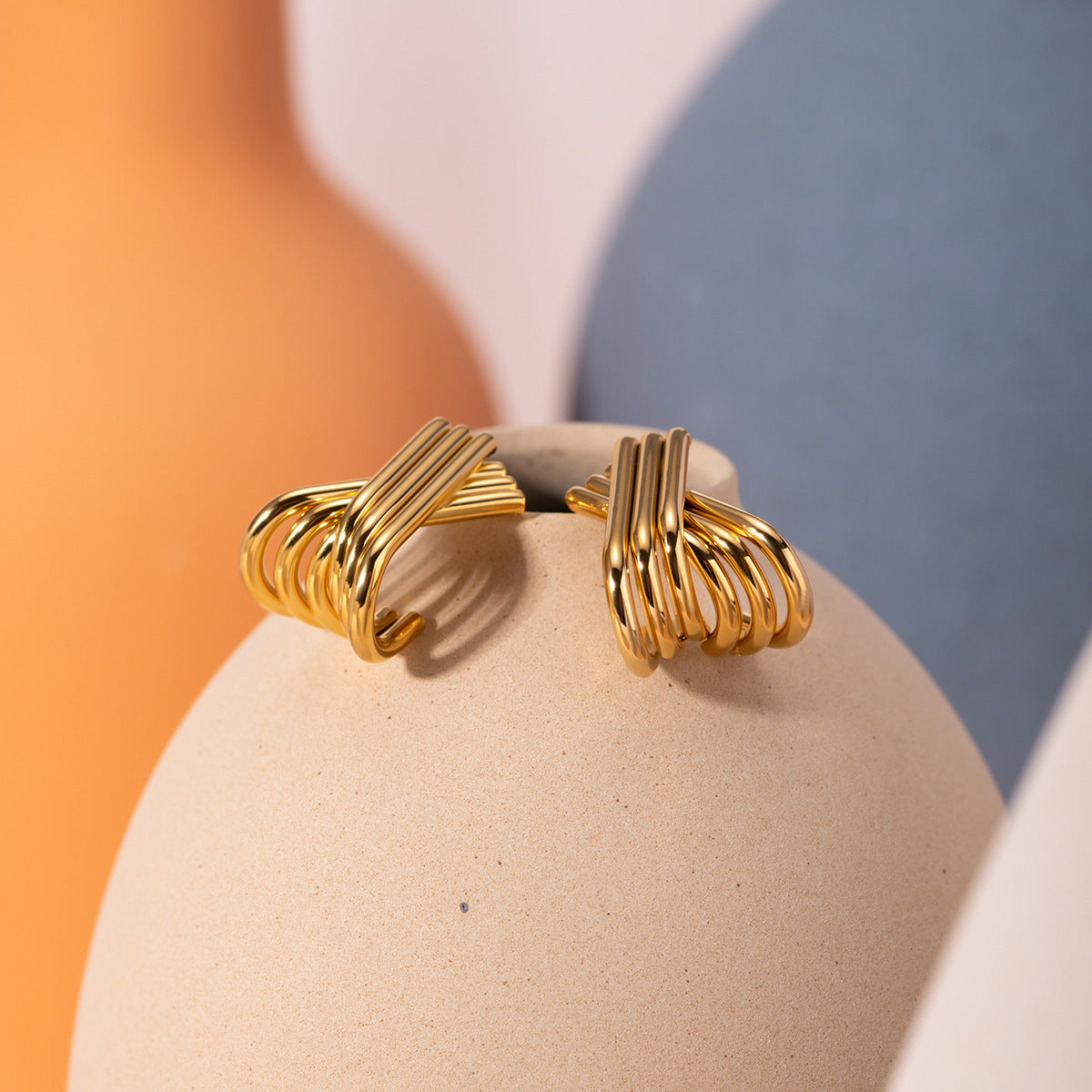 Boucles d'oreilles tendance en acier inoxydable doré, forme simple, en forme de X, G27