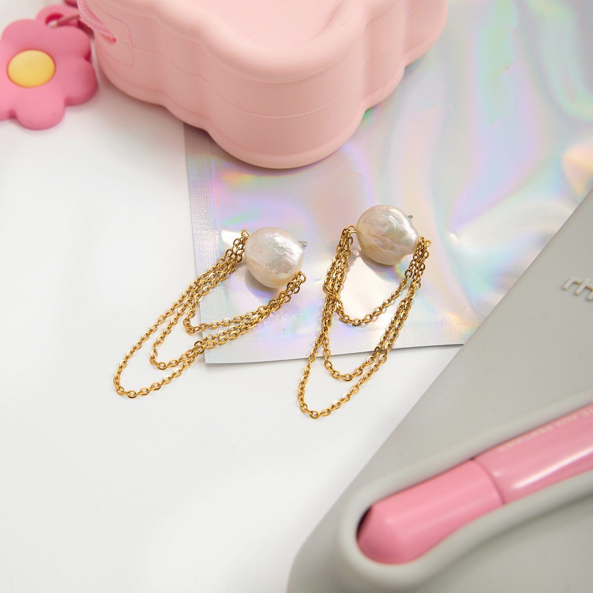 Boucles d'oreilles à pampilles en acier inoxydable et perles G29