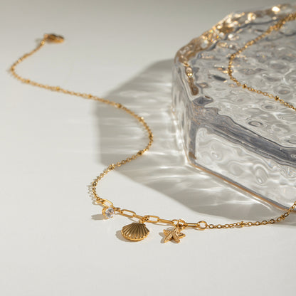 Stainless Steel Necklace with Shell and Starfish Pendant  G3