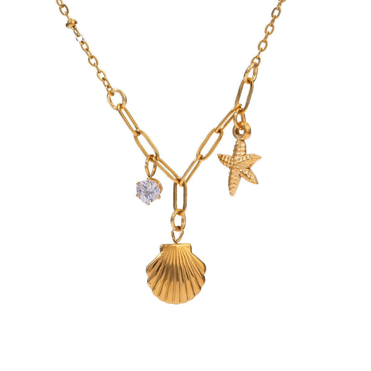 Stainless Steel Necklace with Shell and Starfish Pendant  G3