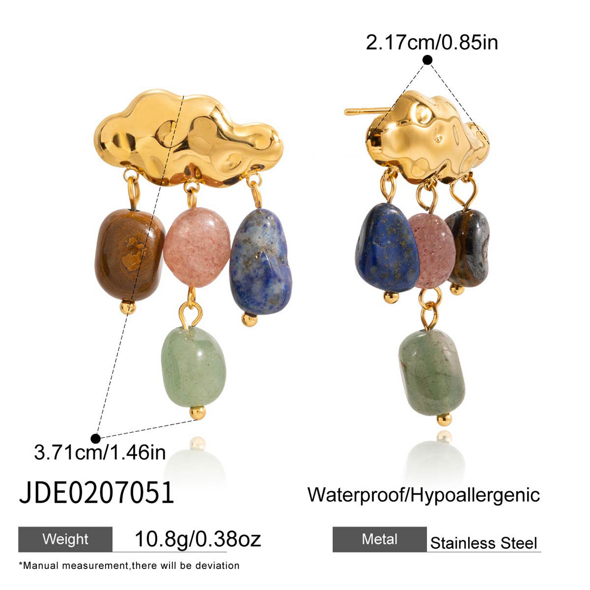 Boucles d'oreilles pendantes en acier inoxydable avec pampilles en pierre naturelle colorée rétro G30