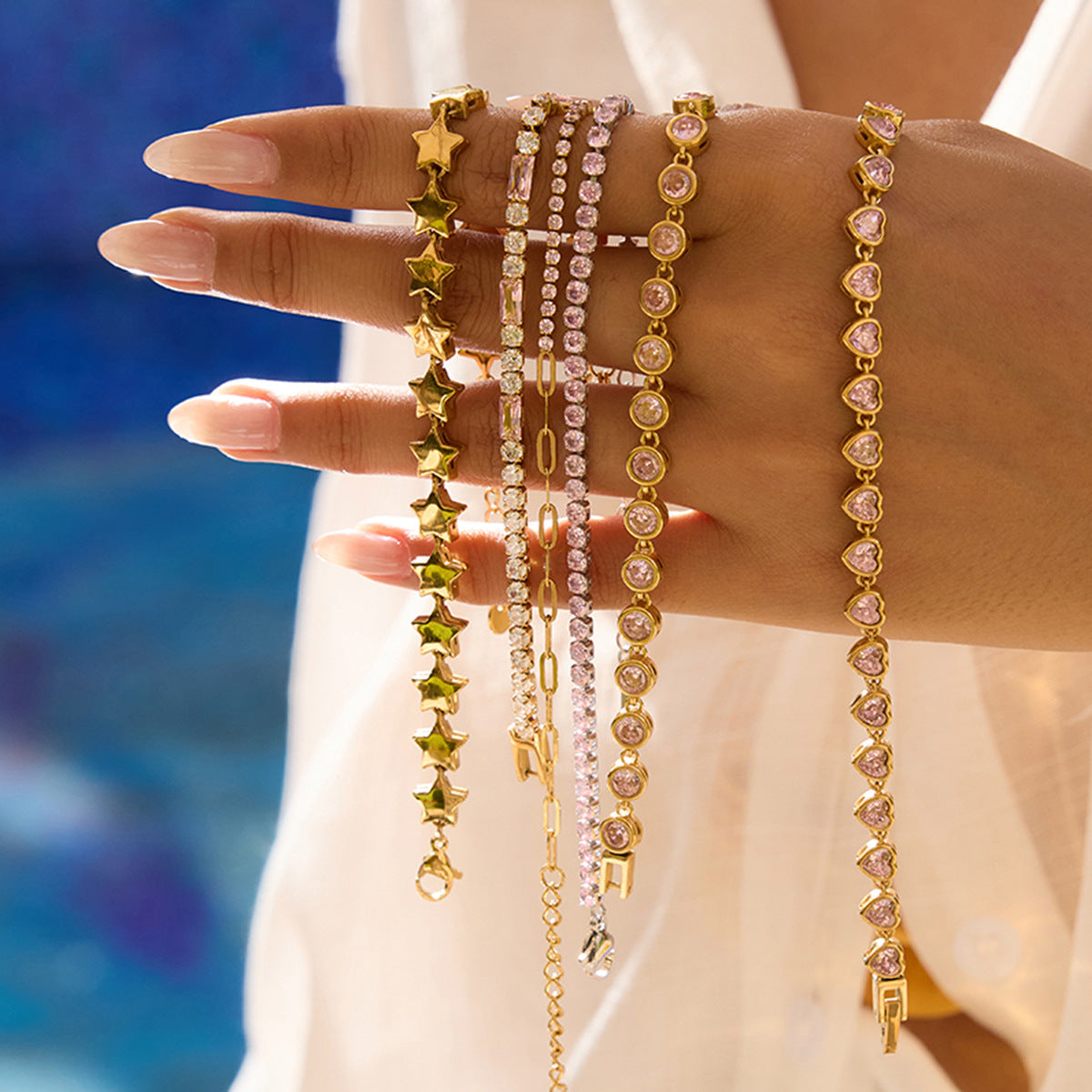 Bracelet étoile en acier inoxydable et strass G34