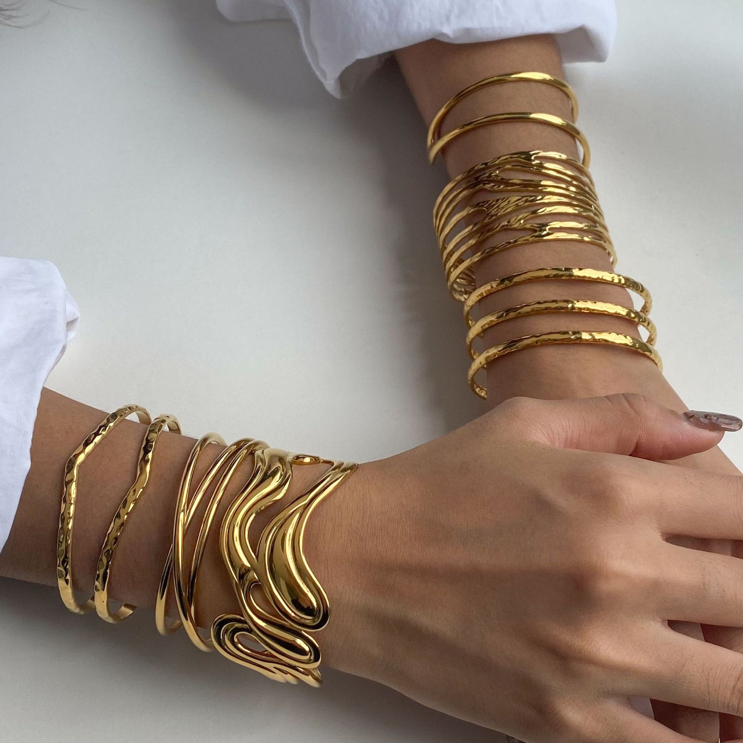 Stainless Steel Open Bracelet Irregular Lines Multi-layer Retro Bracelet G35