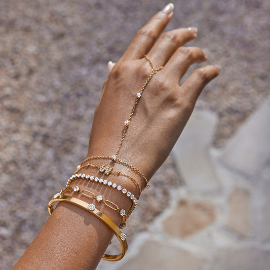 Gold Stainless Steel Bracelet with Rhinestones G38