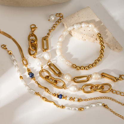 Bracelet en acier inoxydable doré et perle, forme spéciale G39