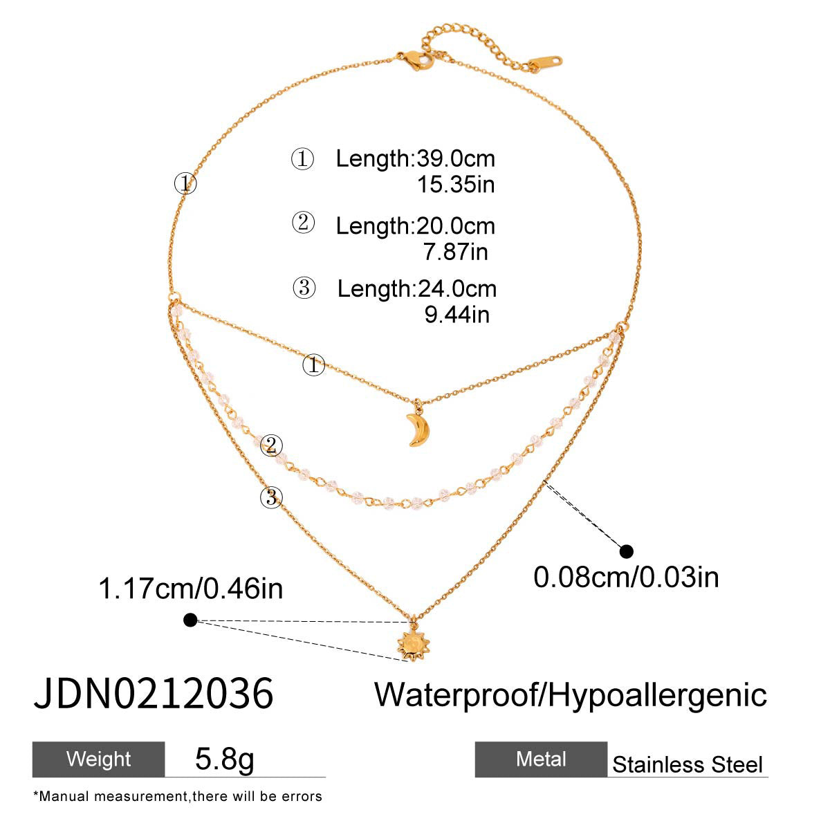 Collier rétro lune en acier inoxydable doré G7