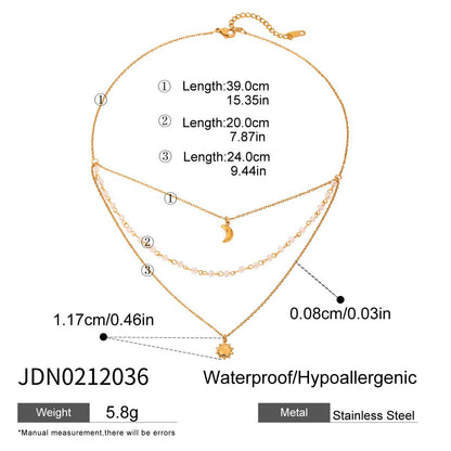 Collier rétro lune en acier inoxydable doré G7