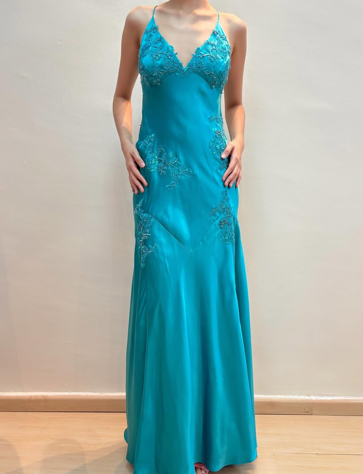 Robe de bal longue en satin vert coupe trapèze, tenue de soirée formelle J2669