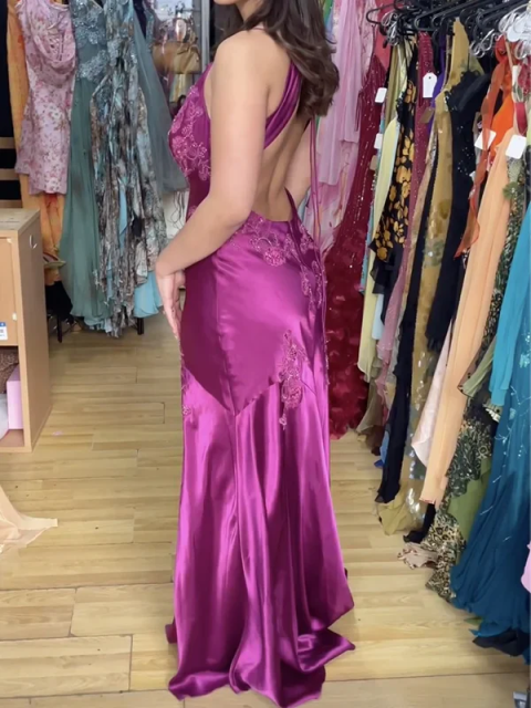 Purple Satin A Line Long Prom Dresses Formal Party Dress J2669