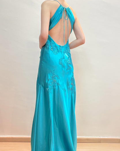 Robe de bal longue en satin vert coupe trapèze, tenue de soirée formelle J2669