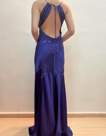 Purple Satin A Line Long Prom Dresses Formal Party Dress J2669
