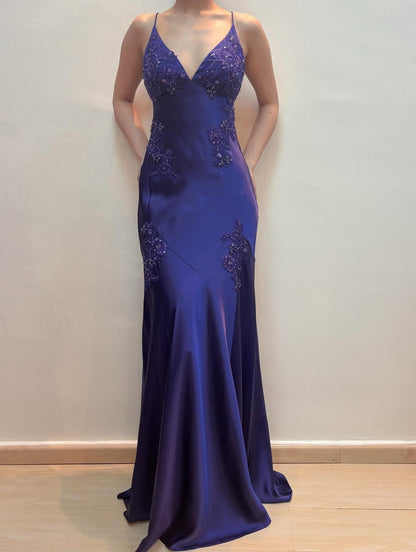 Purple Satin A Line Long Prom Dresses Formal Party Dress J2669