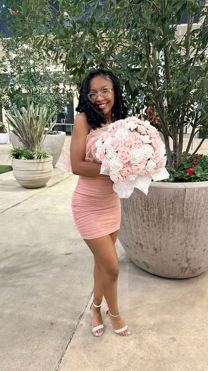 Lovely Pink Birthday Outfit Strapless Ruffles Homecoming Dress J6702