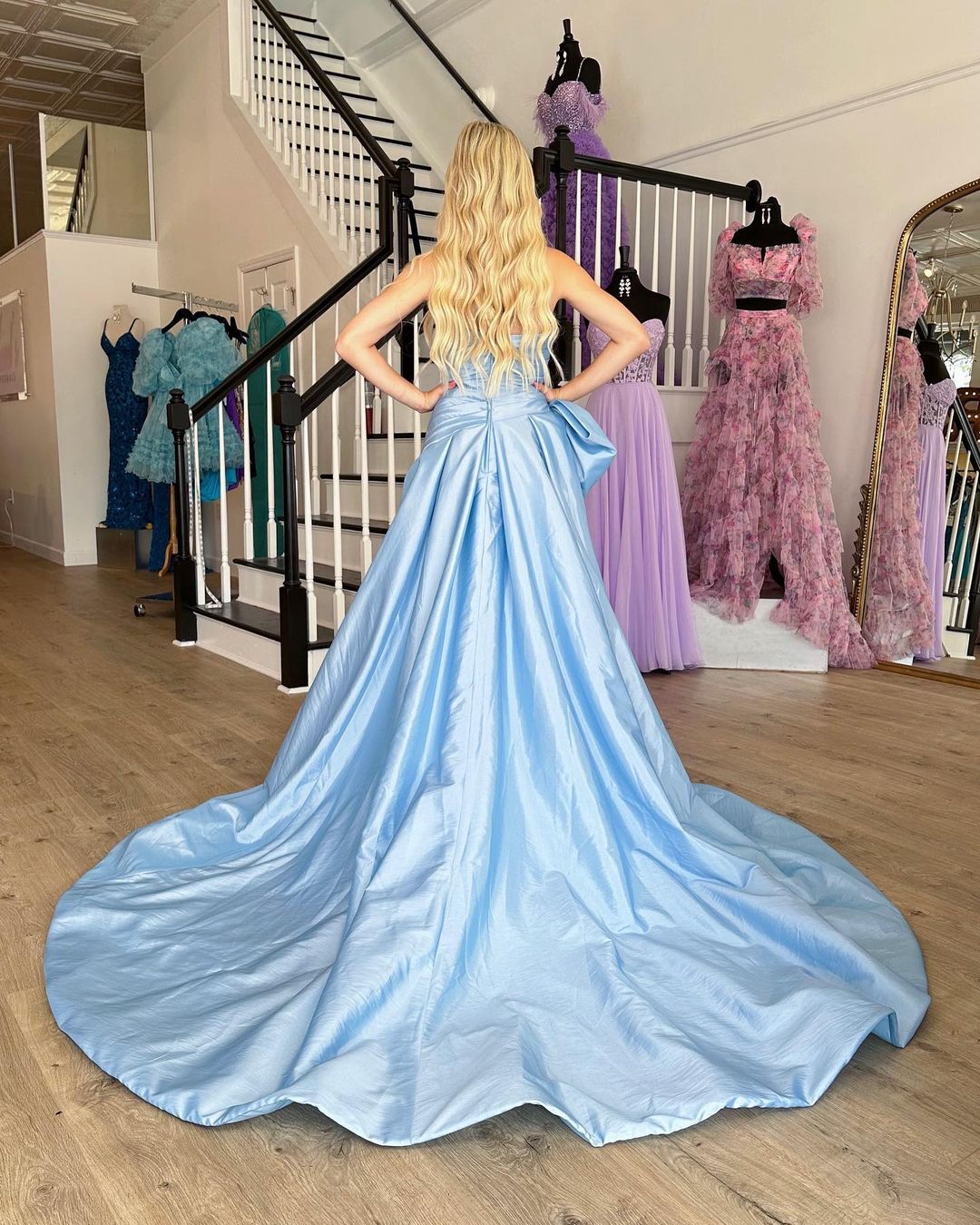 Strapless Blue A Line Long Prom Dress Formal Party Dress  J2982