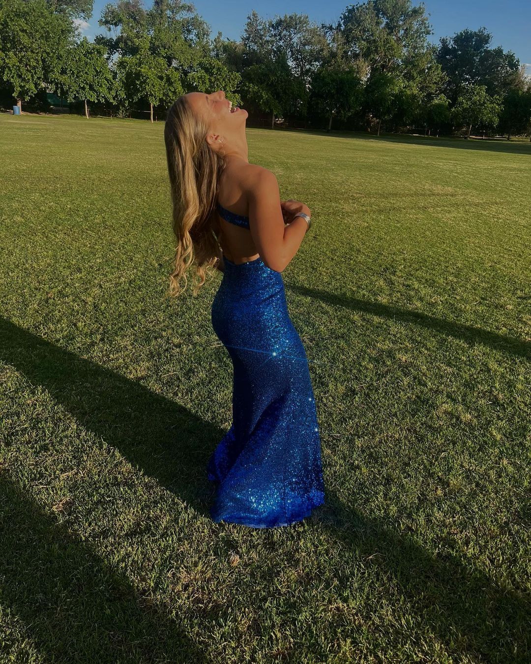 One Shoulder Blue Sequin Mermaid Prom Dress With Slit J2986