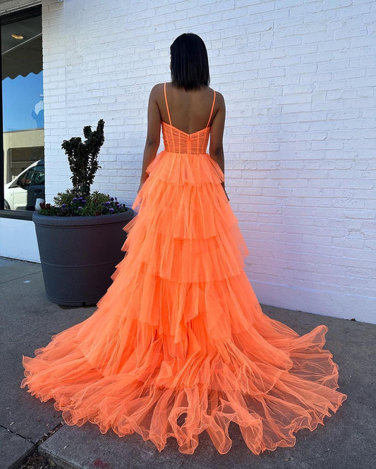 A Line Orange Long Prom Dress Formal Party Gown J3064