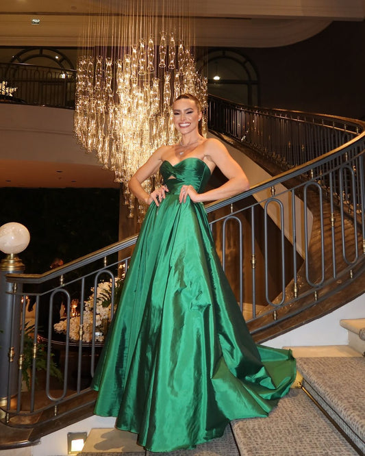 Strapless Green A Line Satin Long Prom Dress J3067