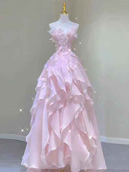 Rosa A-Linie Langes Ballkleid Sweet 15 Geburtstagspartykleid J3071