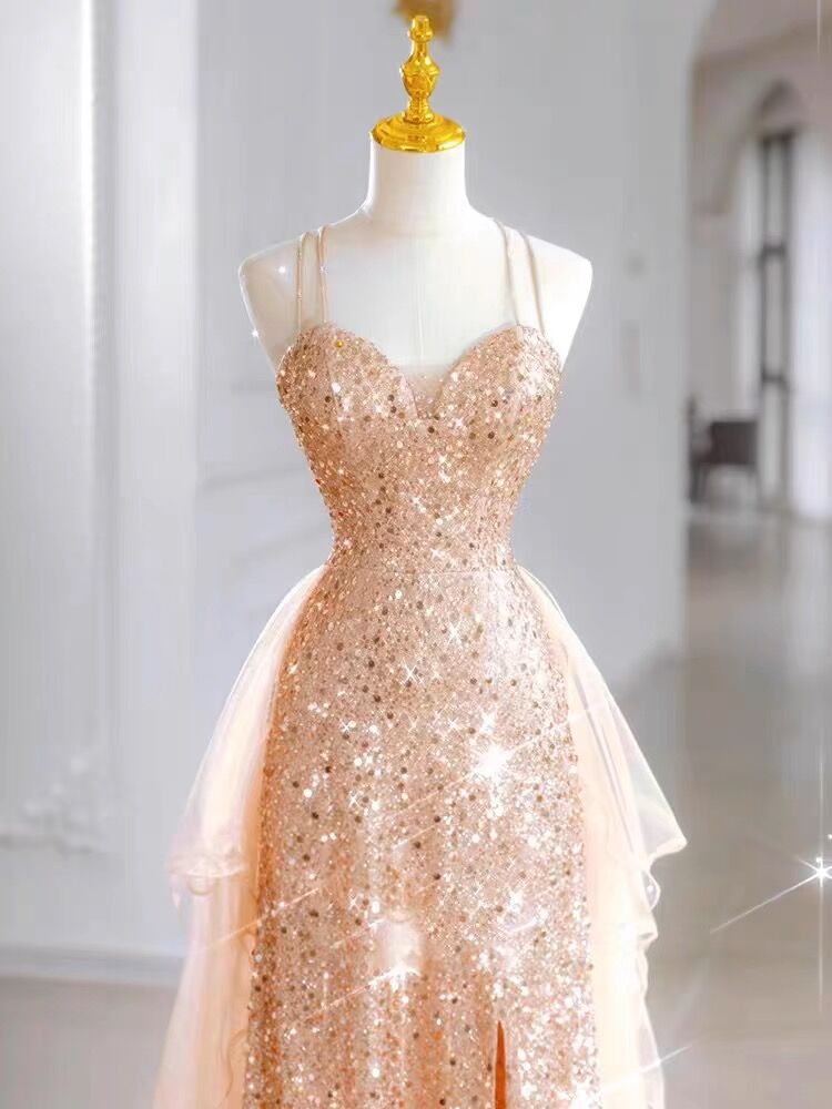 A Line Sequin Long Prom Dress Formal Party Gown J3087