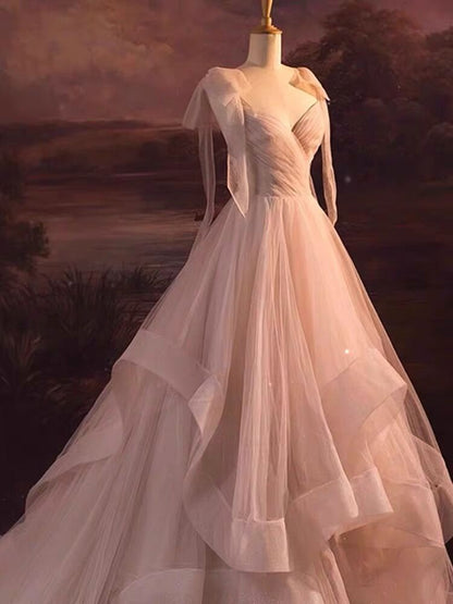 A Line Pink Tulle Ball Gown Formal Party Dress Prom Dress J3089