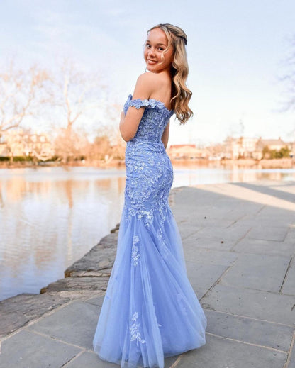 Off The Shoulder Mermaid Long Prom Dress Applique Formal Party Dress J3102