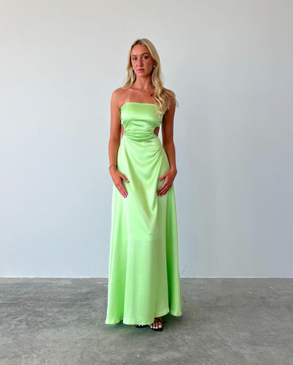 Strapless A Line Green Satin Long Prom Dress J3111