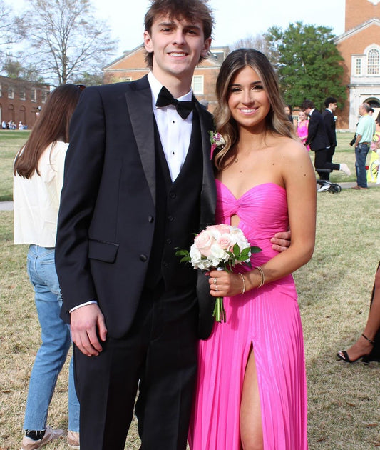 Strapless Hot Pink A Line Long Prom Dress With Slit J3126