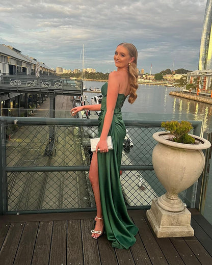 Sweetheart Green Sheath Long Prom Dress With Slit J3128