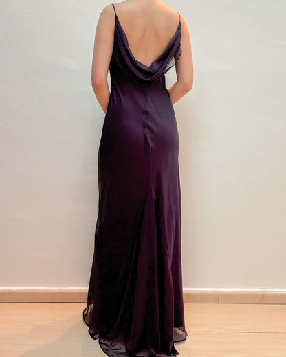 Chiffon Dark Purple Sheath Long Prom Dress J3133