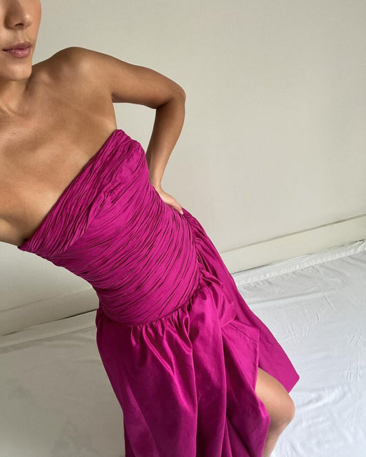 Strapless Fuchsia A Line Long Prom Dress Formal Party Dress J3150