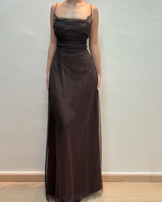 Coffee Sheath Long Prom Dress Formal Party Dress J3144