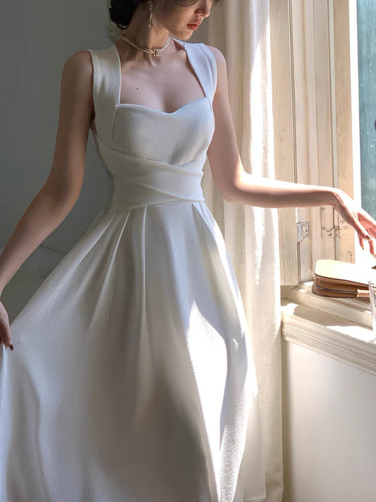 A Line White Chiffon Prom Dress Wedding Dress J3176