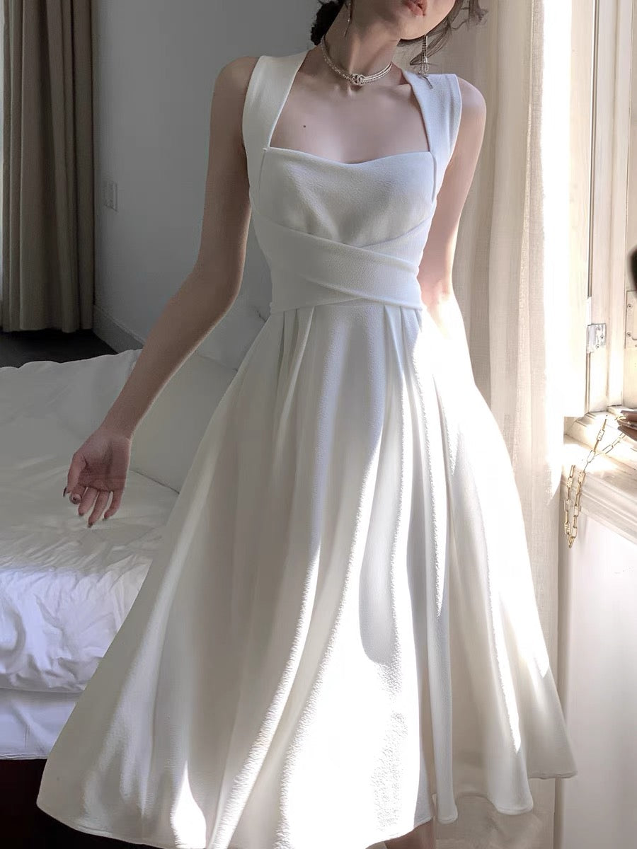 A Line White Chiffon Prom Dress Wedding Dress J3176