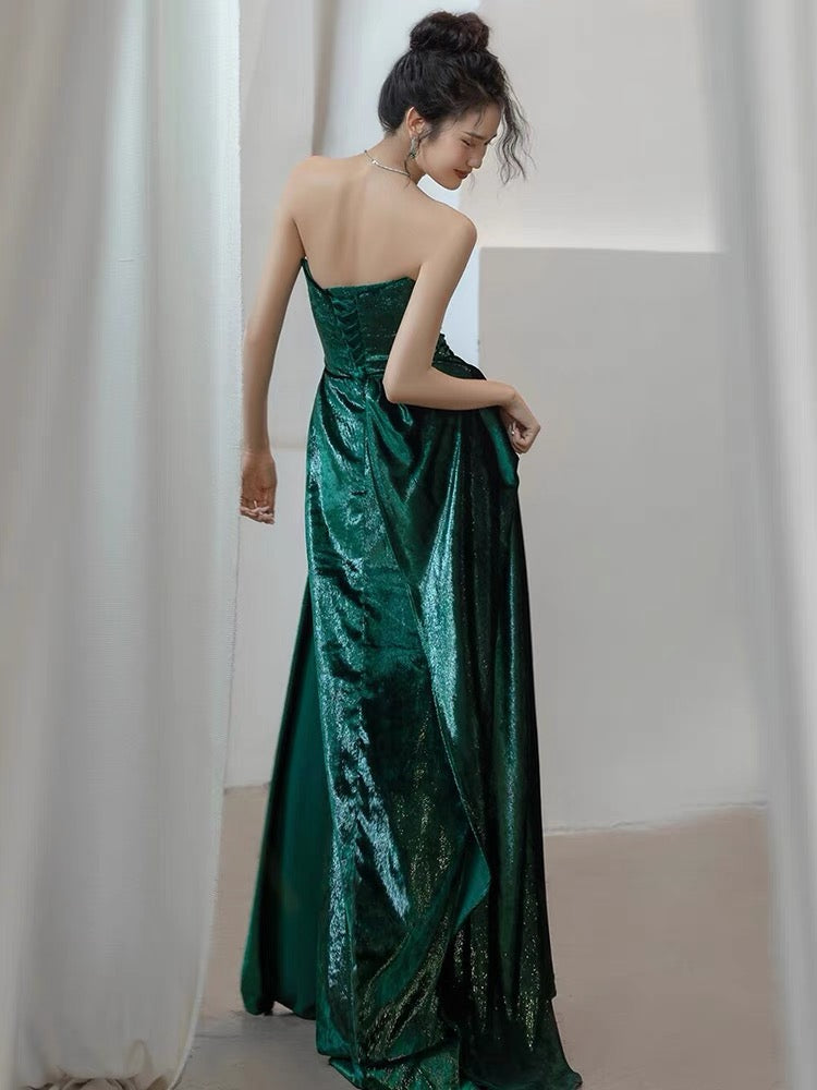 Strapless Dark Green A Line Long Prom Dress J3178