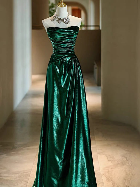 Strapless Dark Green A Line Long Prom Dress J3178