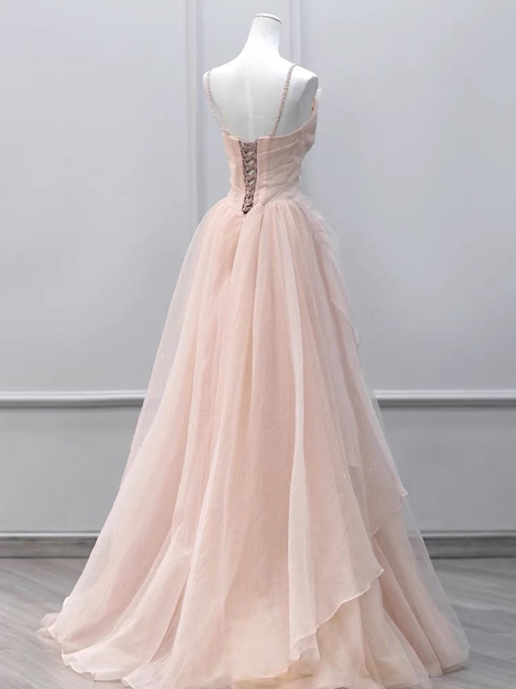 Light Pink A Line Long Prom Dress Sweet Birthday Party Dress J3182